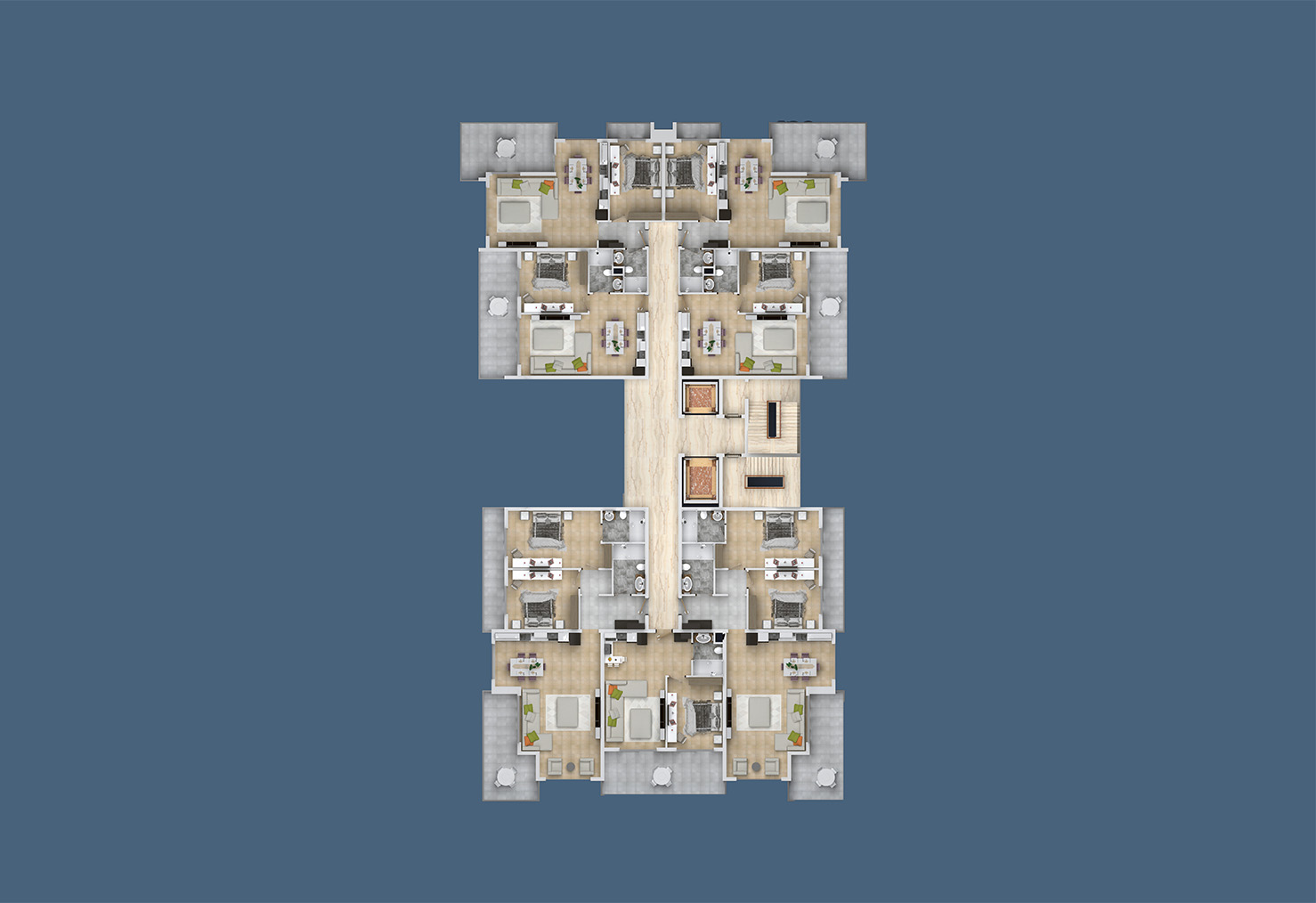 План расположения квартир 4 этаж A Yekta Kingdom Trade Center